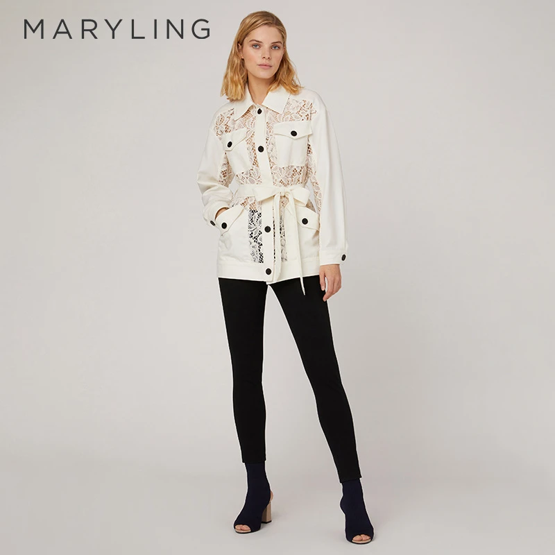 MARYLING玛俪琳春季纯色蕾丝拼接多口袋工装外套A1CBW14300