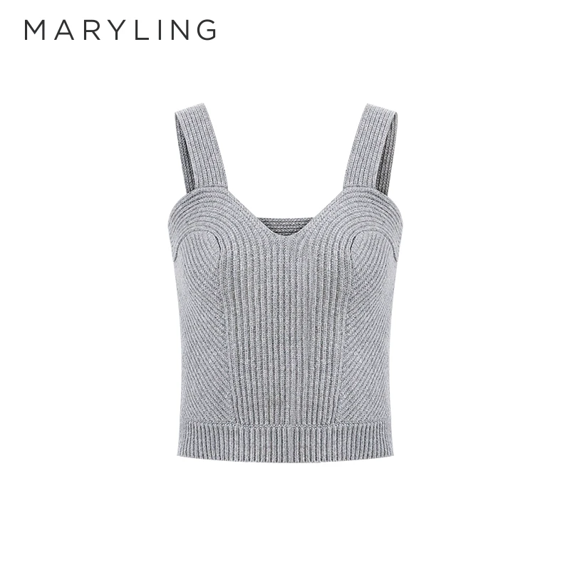 MARYLING玛俪琳秋季时尚优雅百搭烟灰色针织吊带背心A1CGW07630