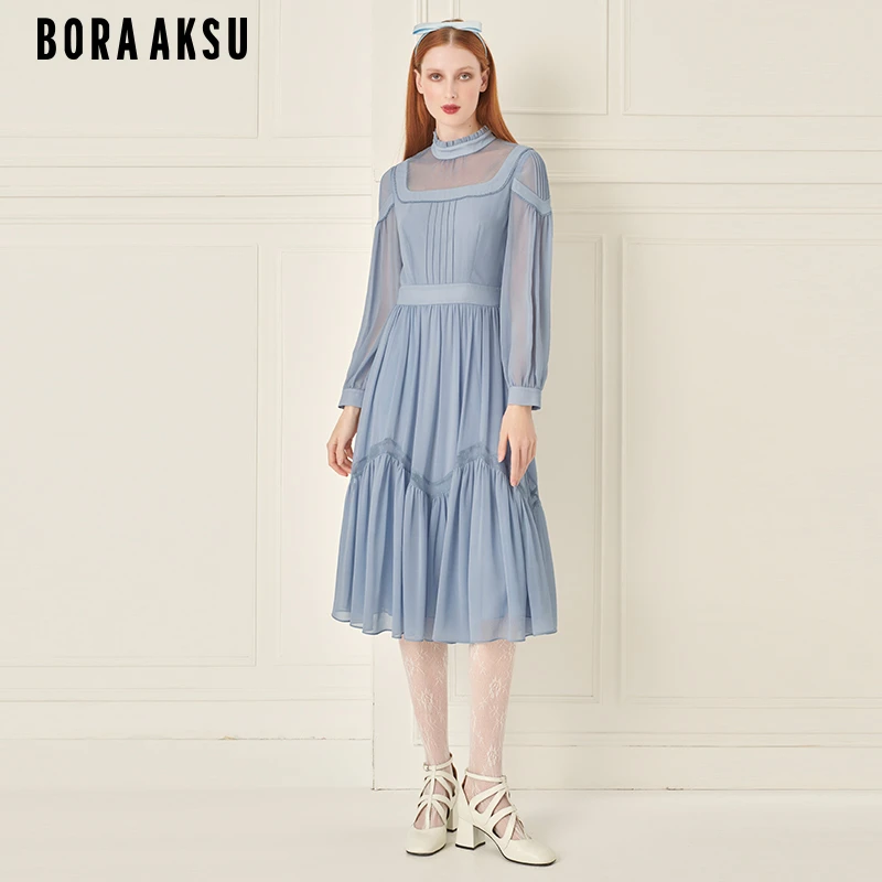 商场同款BORAAKSU2024春宫廷风网纱尤莱特拼接连衣裙B1EBW61030