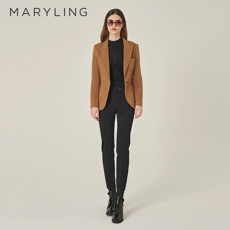 MARYLING玛俪琳2024秋季新品驼色单排扣收腰西装外套A1EGW10130