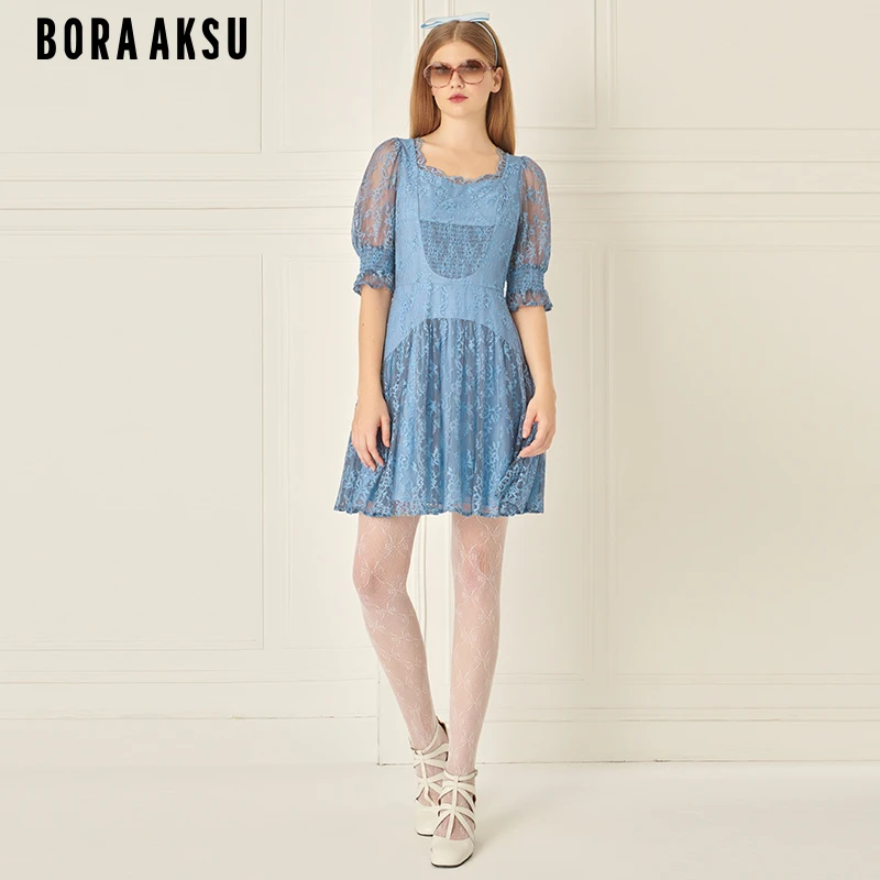 商场同款BORA AKSU2024早春法式宫廷泡泡袖蕾丝连衣裙B1EAW62900