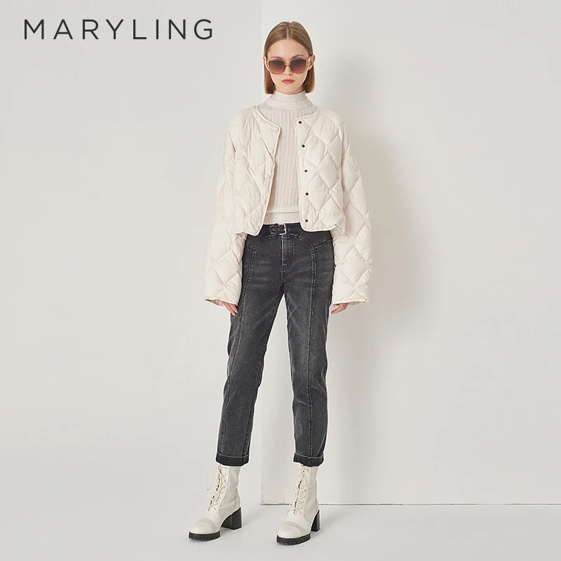 MARYLING玛俪琳秋季时尚米白色百搭短款羽绒外套A1DGW96260