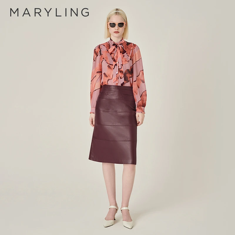 MARYLING玛俪琳2024初秋新品复古优雅酒红色鱼尾半身裙A1EFW77020