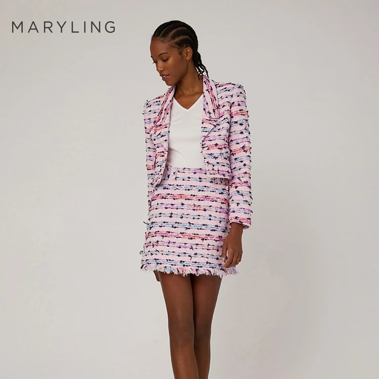 MARYLING玛俪琳2023春季时尚仿粗花呢流苏边A字半身裙A1CAW70090