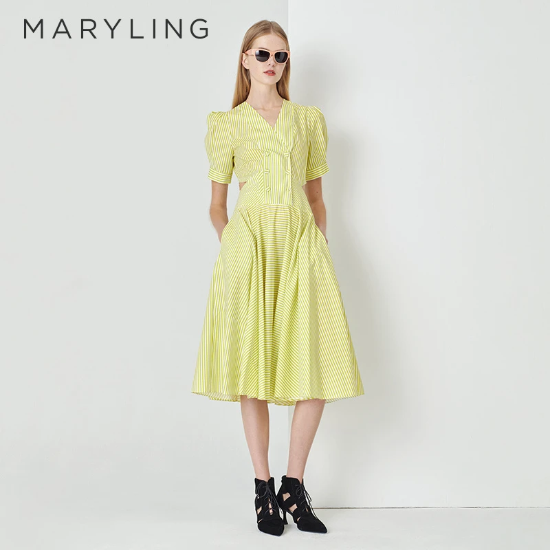MARYLING玛俪琳女装时尚轻奢条纹春夏超显瘦气质连衣裙A1DCW63220