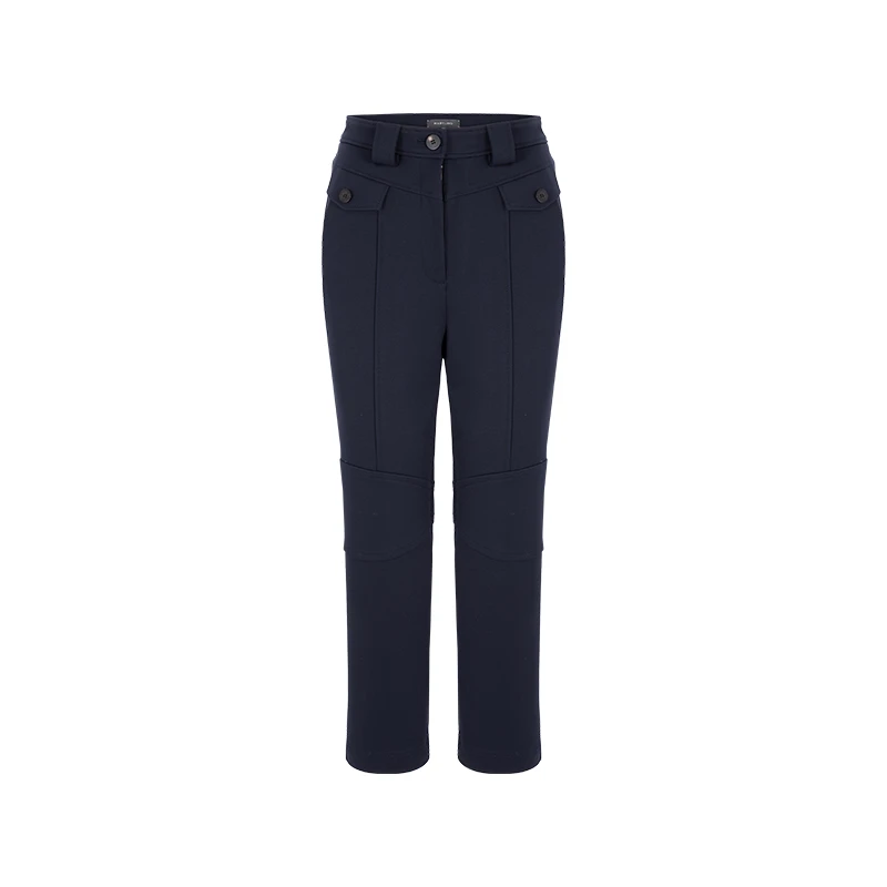 MARYLING玛俪琳冬季日常百搭深蓝色弹力加绒直筒八分裤A1DHW51190