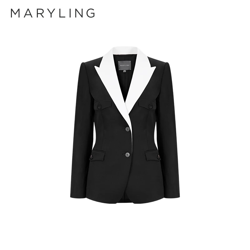 MARYLING玛俪琳初秋气质新品黑白撞色经典廓形西装外套A1DFW10080
