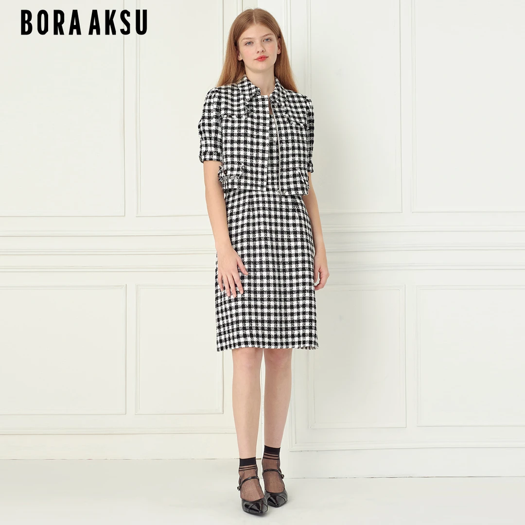 BORAAKSU2022春季新款黑白混纺格纹时尚外套B1CBW40010