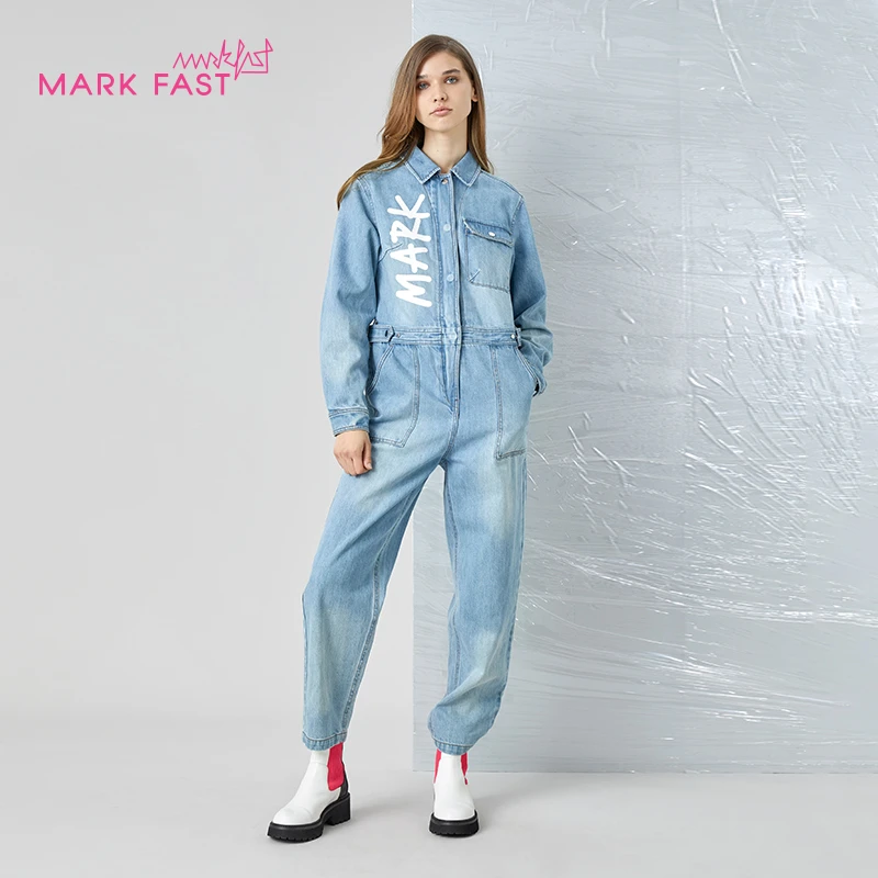 MARKFAST明星同款设计师品牌牛仔女秋冬街头休闲连体裤M1BFW56070