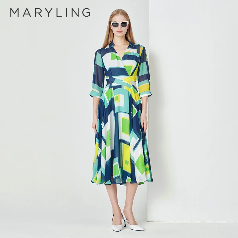 MARYLING玛俪琳春夏季时尚撞色收腰显瘦新品气质连衣裙A1DBW62770