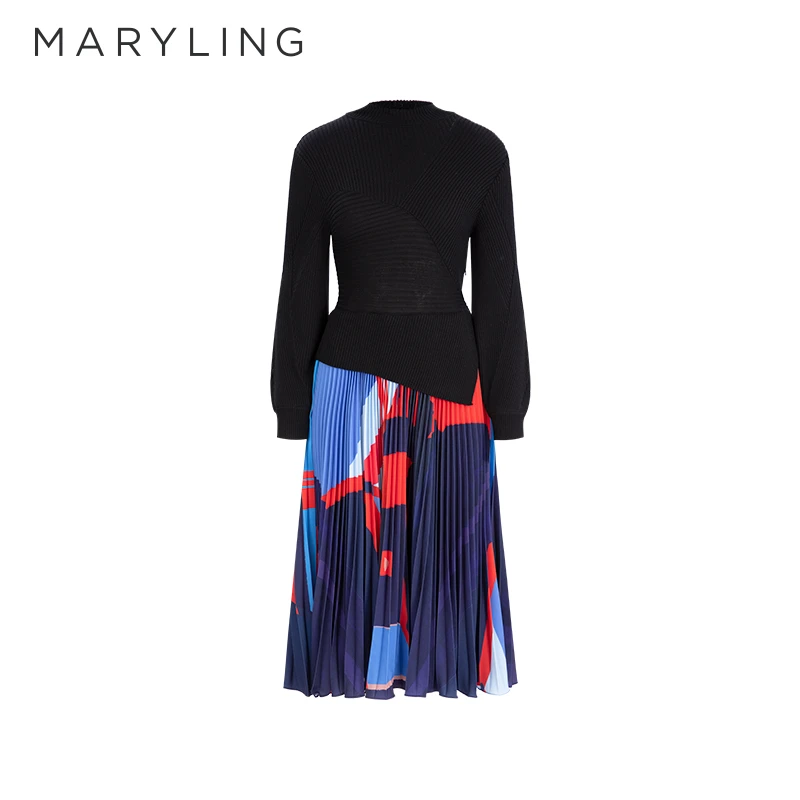 MARYLING玛俪琳2023冬季新品时髦优雅艺术印花连衣裙A1DHW62950