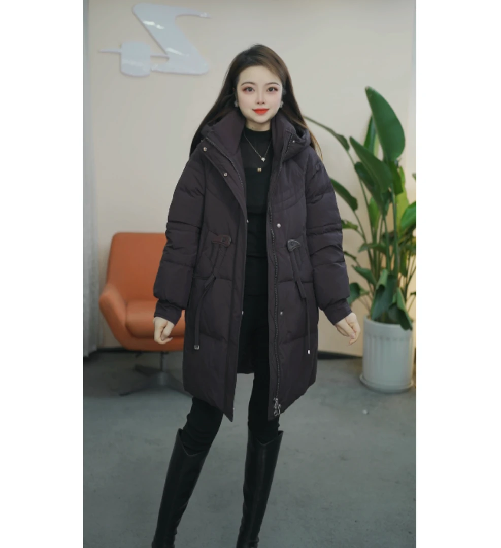 【梓桐定制】D301黑+紫羽绒服女2024冬新款加厚保暖显瘦大码羽绒服