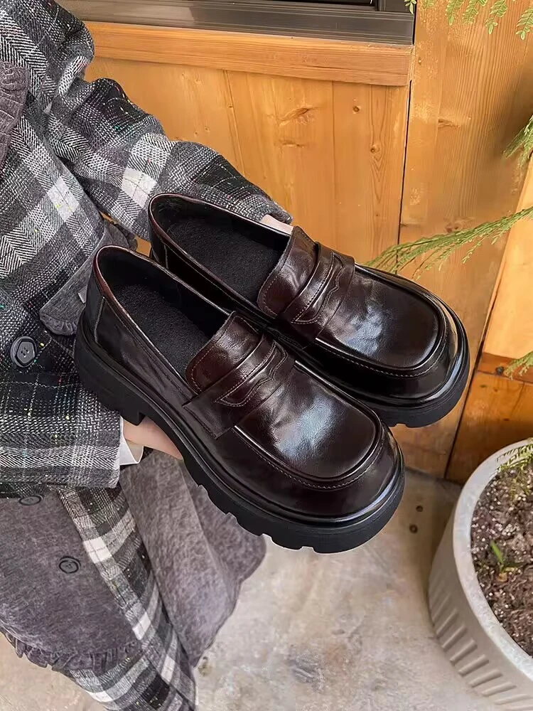 88-220新品乐福鞋时尚百搭小皮鞋厚底松糕鞋舒适百搭女单鞋