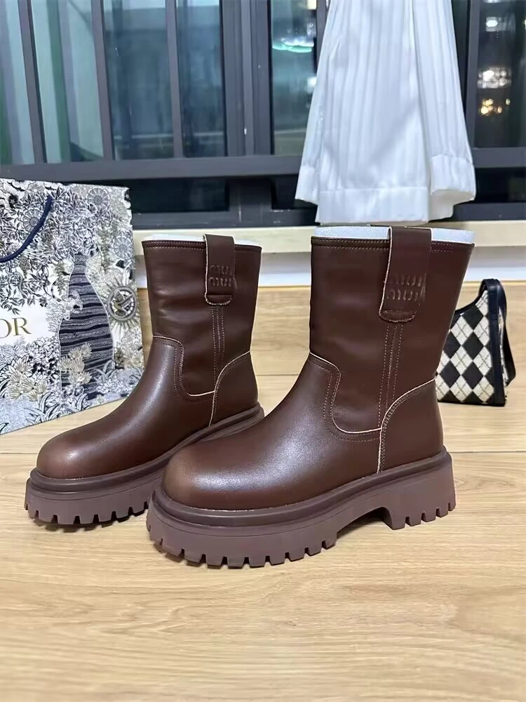 128177新品女靴舒适平底短靴潮款马丁靴百搭短筒靴网红烟管靴