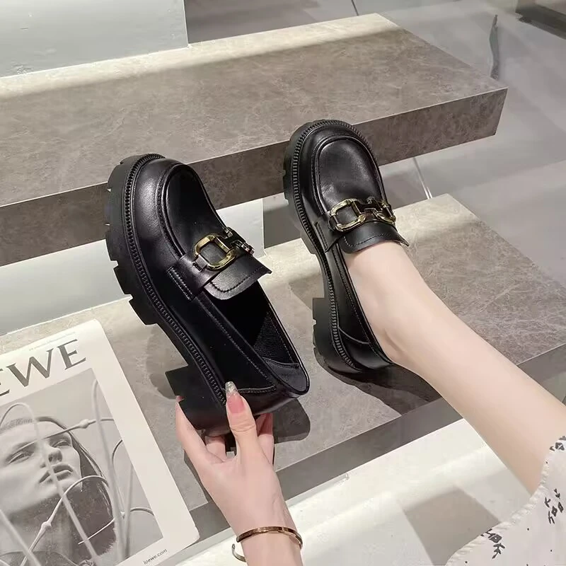 2315新品乐福鞋时尚百搭小皮鞋厚底松糕鞋舒适百搭女单鞋