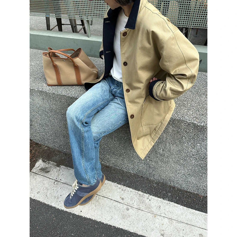 SHIIEELL【早秋高光】蓝色直筒牛仔裤女秋季高腰开叉复古长裤Z8301