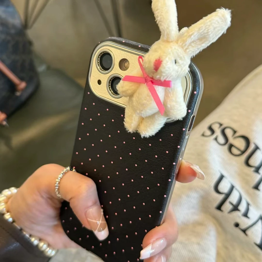 可爱蝴蝶结小兔苹果15promax手机壳iPhone14少女13全包12皮质防摔