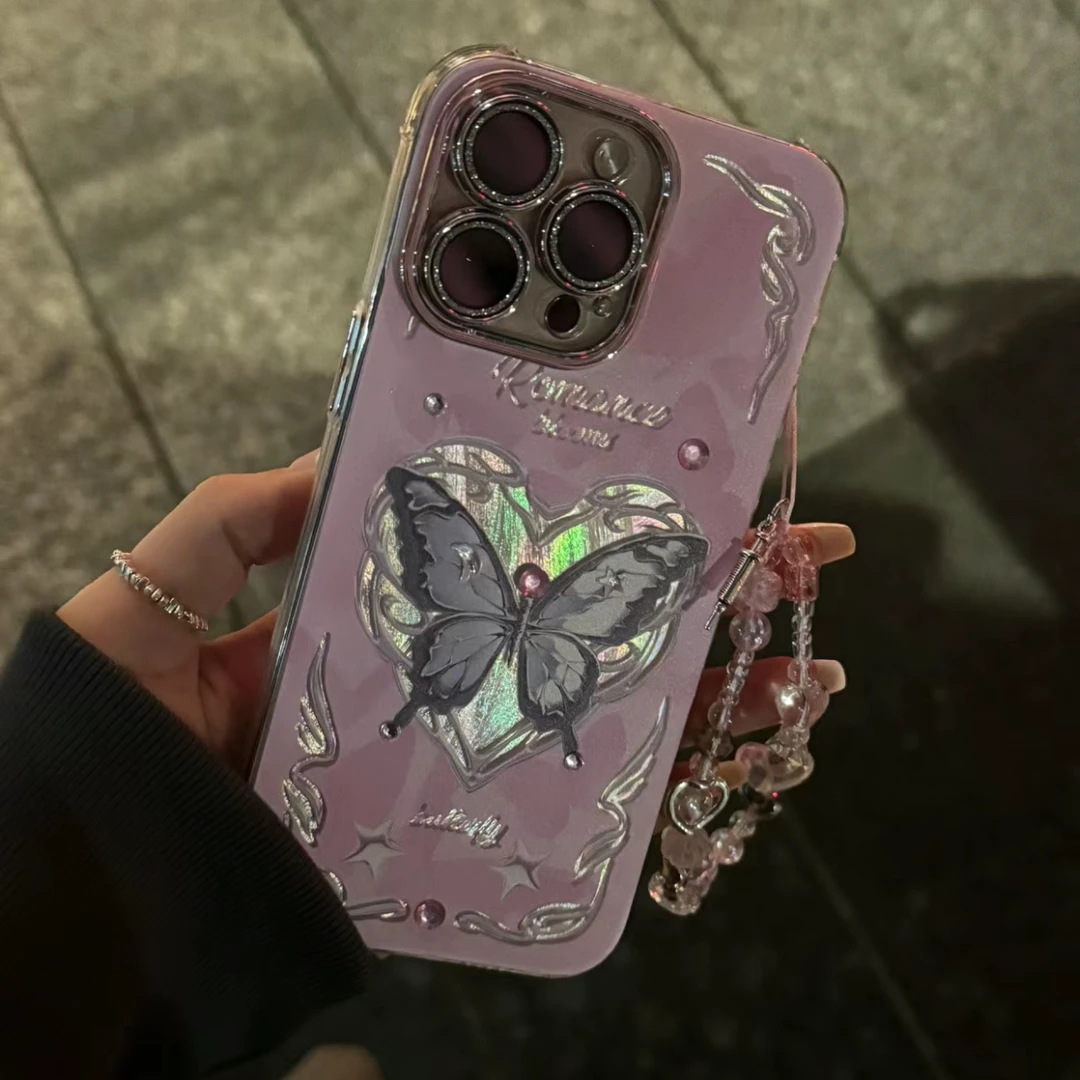 粉底爱心蝴蝶苹果15promax手机壳iPhone14pro少女心13ins风12新11