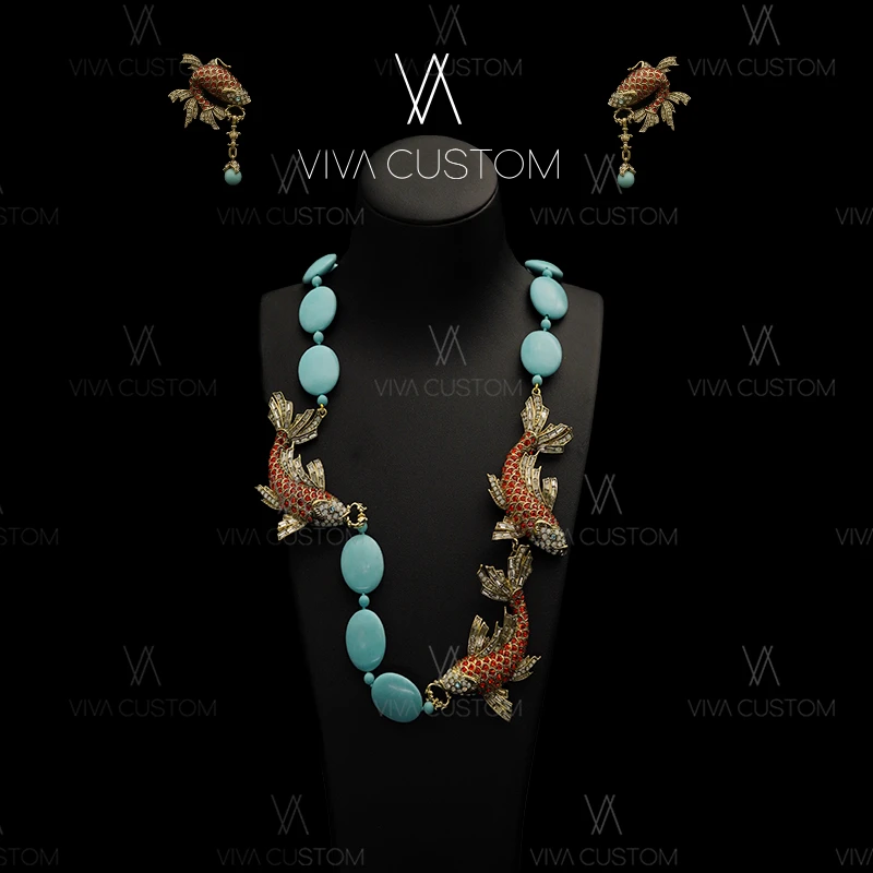 铜合金合成锆石耳饰 (HD系列)复古高级感轻奢锦鲤之欢套装