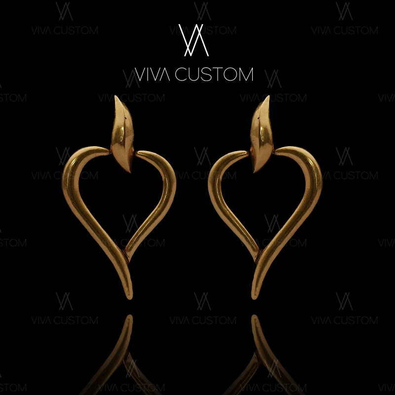 合金耳饰 （素金系列）法式复古设计感金色心形叶脉耳钉