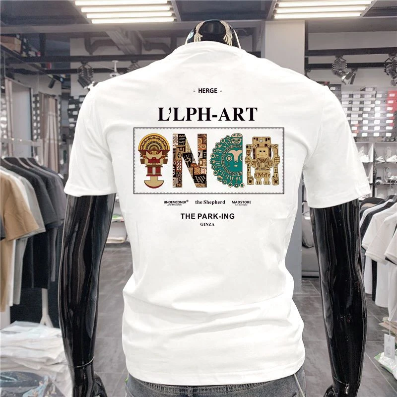 夏季新款印花短袖t恤男潮流潮牌ins网红痞帅圆领百搭帅气半袖体恤