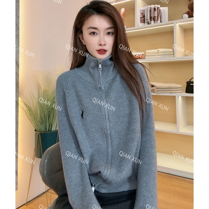 【芊荨精选】慵懒风休闲洋气时尚高级感立领拉链针织开衫S088#