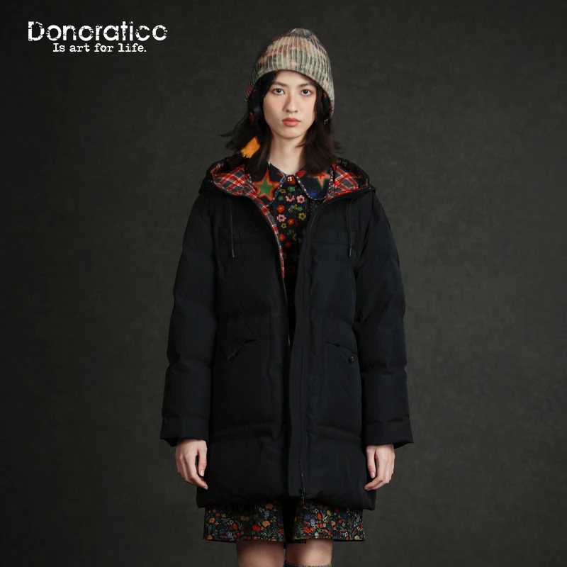 达衣岩新年时尚复古加厚羽绒服2023年冬季新品柔软连帽中长外套女