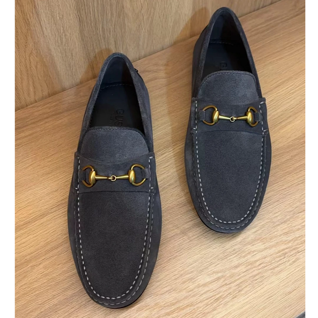 男士驾车豆豆鞋舒适时尚百搭马衔扣灰色软底3388灰反毛