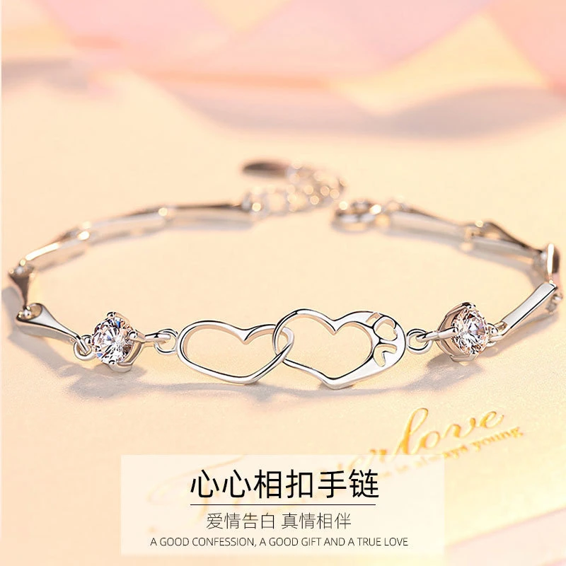 足银合成锆石手链 女气质学生时尚手环送女友老婆简约999纯银手饰
