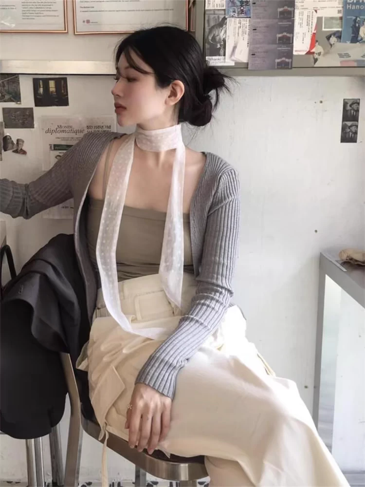 韩系氛围感~波点白色蕾丝丝巾轻薄美颈纤细感丝巾绑发长款飘带