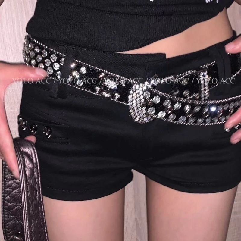 YOLO ACC 超重工原宿y2k辣妹朋克暗黑镶钻闪闪腰带千禧骷髅皮带