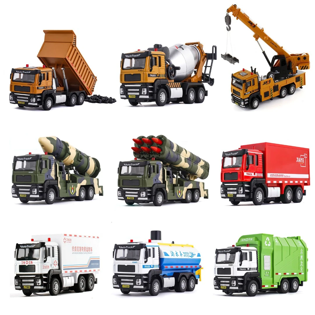 嘉业工程合金车1:32声光回力儿童玩具多功能运输挖掘消防喷雾汽车