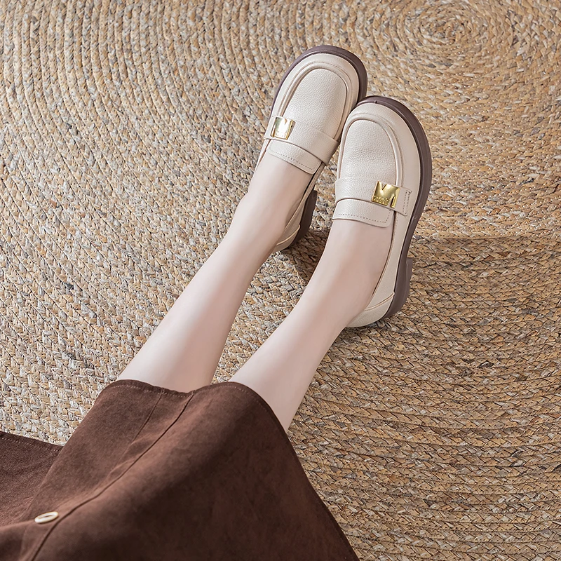 2861乐福鞋春秋时尚休闲百搭黑色真皮厚底英伦风