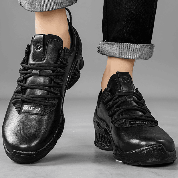 25黑色休闲男皮鞋男士户外百搭透气防水潮流潮鞋防滑低帮耐磨