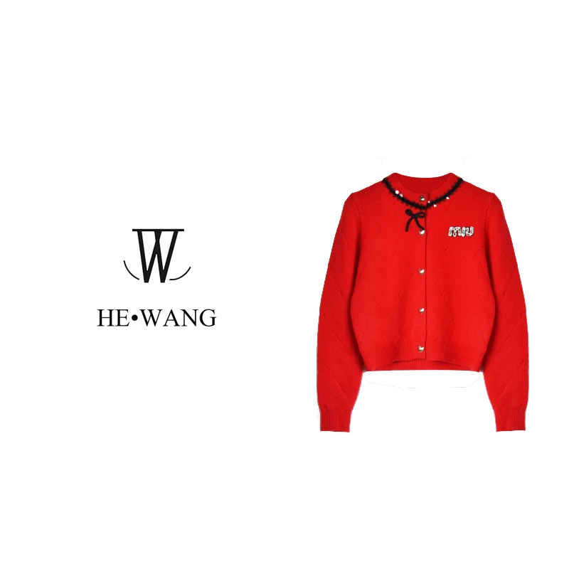 HW 蝴蝶结设计菱形小香风轻奢气质百搭设计师毛衣针织衫-2087