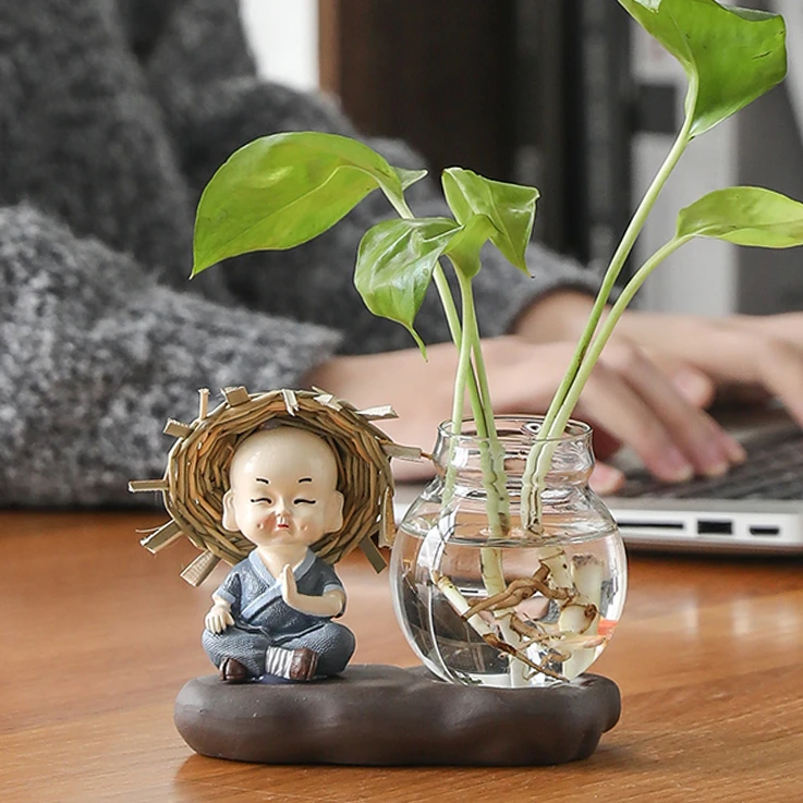 绿萝水培花盆器皿花瓶透明玻璃插花花器客厅办公桌餐桌装饰品摆件