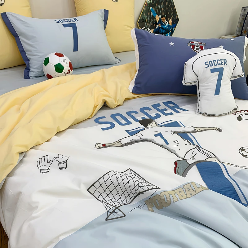 原创设计师款 足球主题全棉四件套 加密高品质水洗棉儿童床上用品