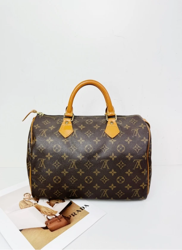 95新 LouisVuitton/路易威登 全原老花Speedy 30波士顿 手提包