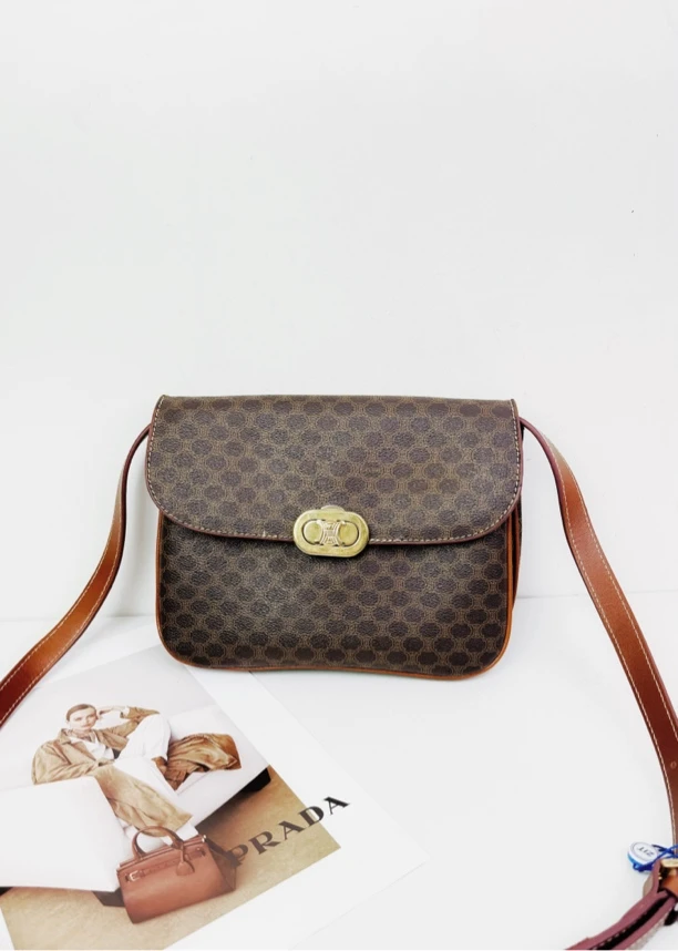 95新 Celine/思琳 金标老花斜挎包