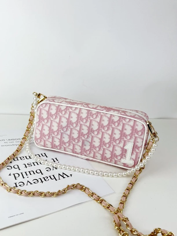 95新 Dior/迪奥 粉色老花相机包 手拿包 斜挎包