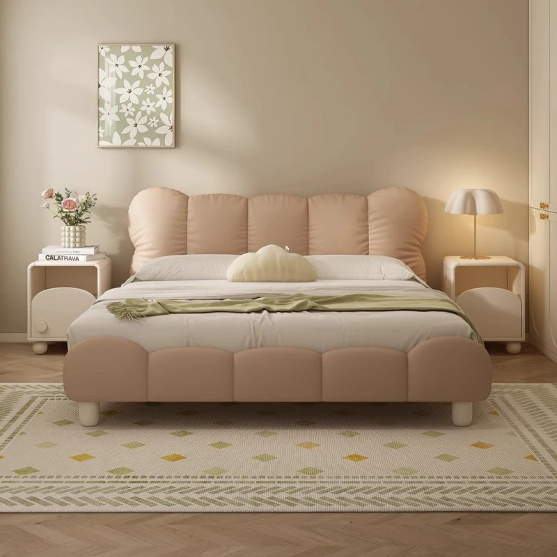 儿童床女孩公主床现代简约女童卧室软包床少女极简单人床真皮床