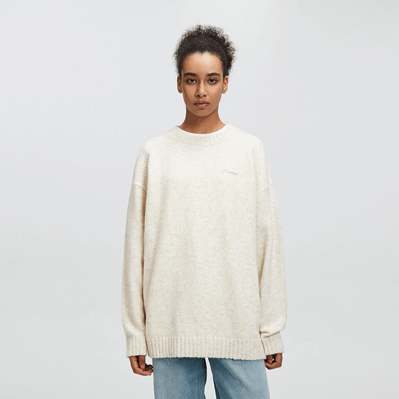 BONELESS字母logo刺绣圆领毛衣美式高街针织衫秋季宽松情侣上衣男