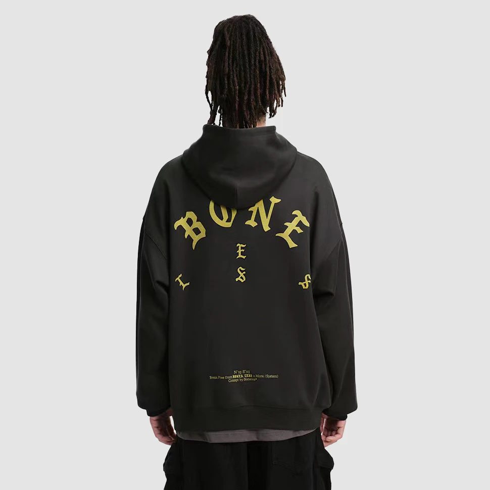 BONELESS哥特LOGO排版帽衫美式潮牌连帽卫衣新潮男装