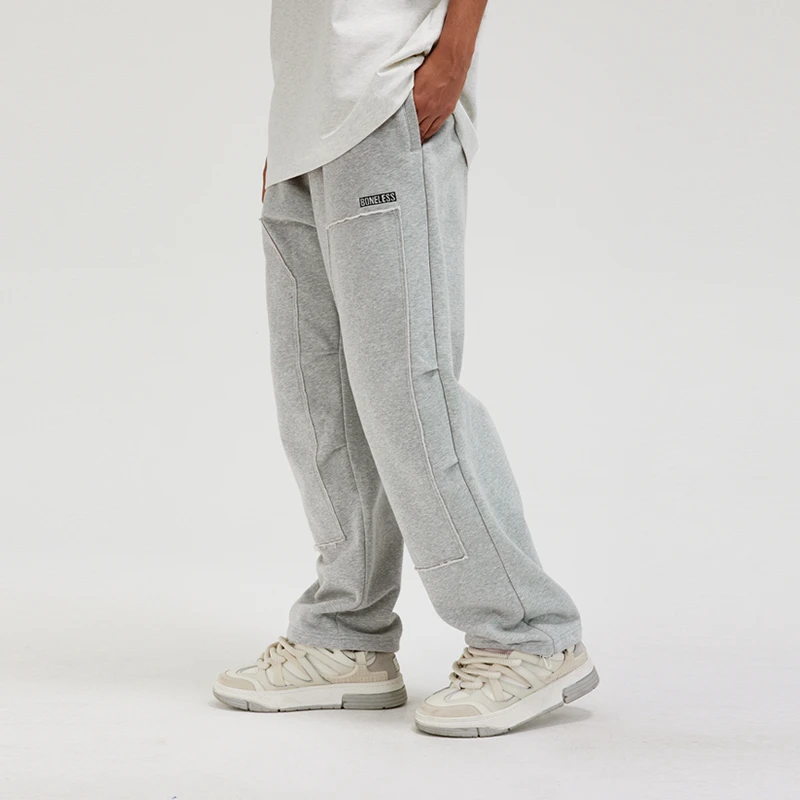 BONELESS双褶贴布抽绳卫裤黑色宽松长裤重磅休闲裤