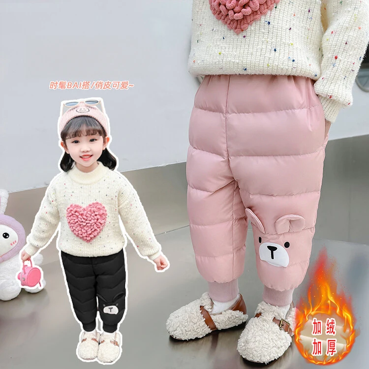 女宝宝加绒熊耳朵棉裤冬季外穿女2童裤子加厚一条过冬儿3童保暖裤