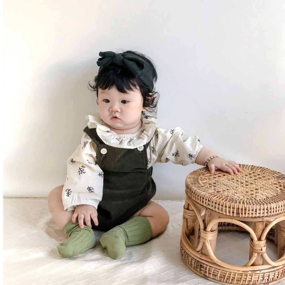 ins春秋装婴幼儿背带包屁裤洋气女宝宝三角哈衣爬服百搭连体裤子