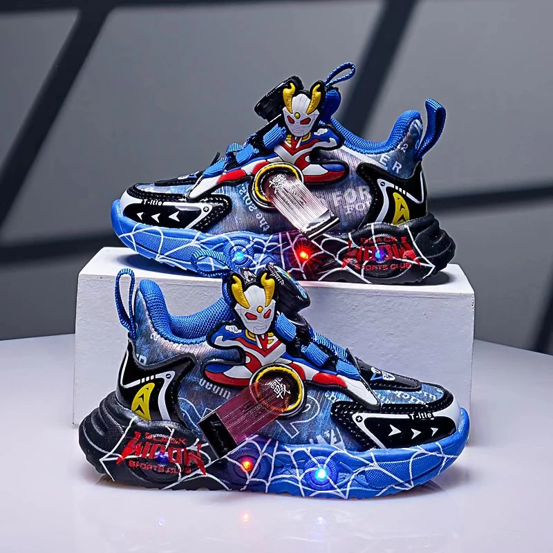 儿童旋转纽扣运动鞋秋新款中小童皮面跑步鞋超轻软底百搭防滑鞋