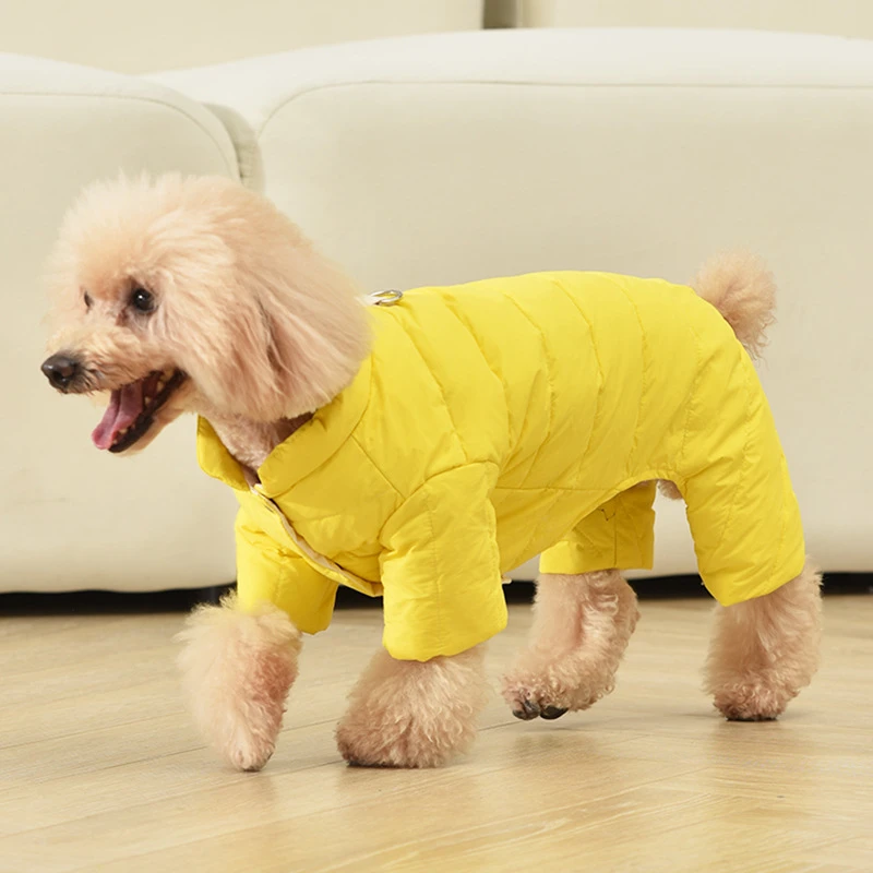 2023新款狗狗衣服秋冬冬季小型犬泰迪比熊四脚衣加绒加厚可牵引