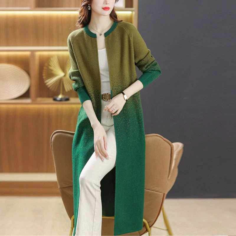 毛衫2025秋季新款针织衫开衫女长款过膝毛衣外套女百搭外穿披肩