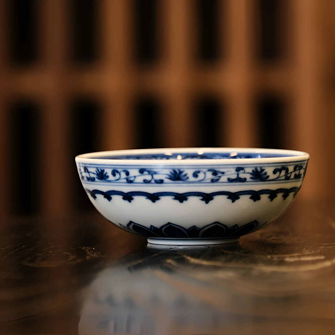 观一优选 | 景德镇手绘内绘宝相普洱杯100ml品青花茗杯风入竹样泡